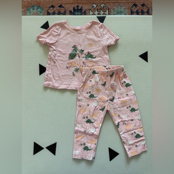 Baby Gap|Baby girl Pink Dinosaur Kids Pajamas short sleeve tee & leggings pants• - Picture 1 of 4